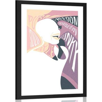 Plakát s paspartou žena s nápisem v jemných barvách - 60x90 black