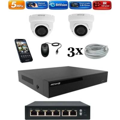 Amiko IP 2 kamerový set so switchom Manual Zoom Dome 1505K2V2