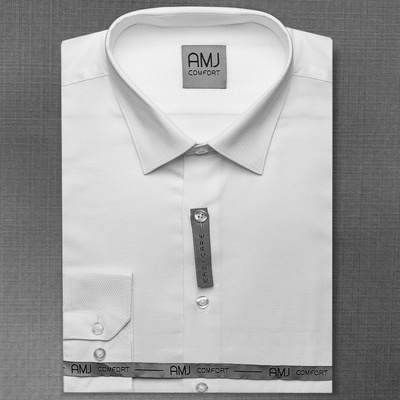 AMJ pánská košile bavlněná dlouhý rukáv regular fit VDB1154 tečkovaná bílá