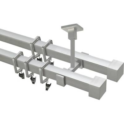 OK-GarnýžeCZ Garnýž kovová hranatá dvouřadá 20x20mm Klasik satina 310 cm do stropu / na tunýlek - bez kroužků