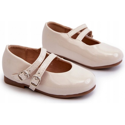 Dětské lakované balerínky s proužky eko kožené béžové