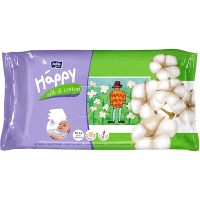 Happy vlhčené ubrousky Hedvábí + Bavlna 64 ks