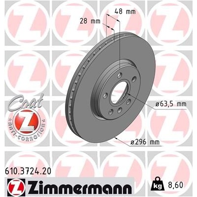 ZIMMERMANN Brzdový kotúč 610372420