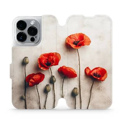 Flipové pouzdro Mobiwear - Apple iPhone 14 Pro - VP42S Vlčí máky (Knížkové flip pouzdro, obal, kryt na mobil Apple iPhone 14 Pro - VP42S Vlčí máky, materiál Umělá kůže + TPU - ochrana 360°, stojánek,