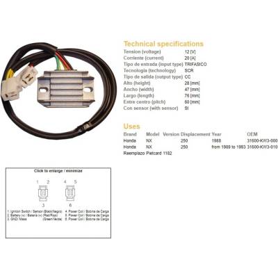 DZE regulátor napětí HONDA NX 250 88-93 (31600-KW3-000, 31600-KW3-010)