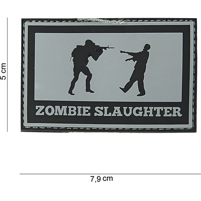 Gumová nášivka 101 Inc nápis Zombie Slaughter 5x8 - sivá