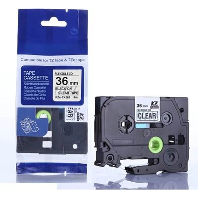 Compatible Съвместима лента с Brother TZ-FX161 / TZe-FX161, 36mm x 8m, гъвкави, черен печат / прозрачен субстрат (TZe-FX161)