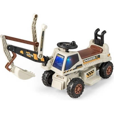 Costway 6v Детски багер с въртяща се и регулируема лопата и музика Черен + Сив