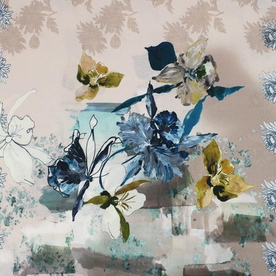 Svetrovina béžová, modrý květ, panel, š.135