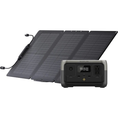 EcoFlow RIVER 2 Portable Power Station 256Wh With 60W Portable Solar Panel Bundle - комплект портативна електростанция и сгъваем соларен панел (черен)