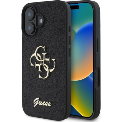 GUESS Гръб Guess PU Fixed Glitter 4G Metal Logo Case за iPhone 16 - Черен