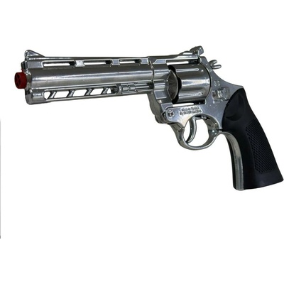 HafoToys Kovový revolver na kapslíkové kotoučky chromový s pouzdrem