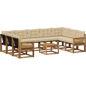 vidaXL Комплект дивани за открито 10 бр. Натурален и Бежов (3382229)