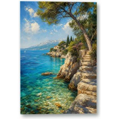 Plakát – Skalnaté pobřeží s tyrkysovým mořem Bez rámu Ano Bez rámu 90 × 135 cm