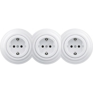 Reblig - Тройна ретро домашна контактна розетка с рамка SCHUKO 230V снежнобяла (RG0153B)