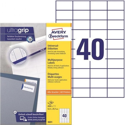 Avery-Zweckform 3651 52.5 x 29.7 mm papier biela 4000 ks trvalé univerzálne etikety atrament, laser, kópie; 3651