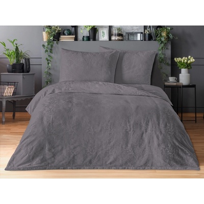 Brotex Luxusné žakárové obliečky listy tmavo šedé 220x200 70x90