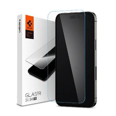 Най-висок клас стъклено защитно покритие за дисплея на iPhone 14 Pro - Spigen Glass. Tr Slim Tempered Glass (прозрачно) (AGL05222)