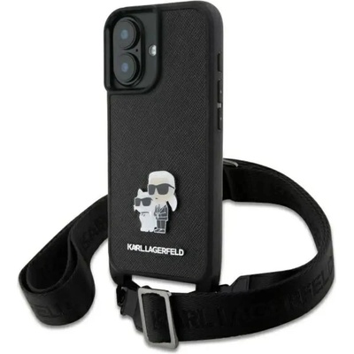KARL LAGERFELD Калъф Karl Lagerfeld Saffiano Karl&Choupette с метална игла CBDY каишка за iPhone 16 - черен (3666339329884)