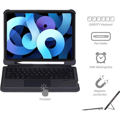 4smarts Keyboard Case Solid QWERTY - кожен калъф с клавиатура, тъчпад и поставка за Apple Pencil за iPad Air 4 (2020) (черен)