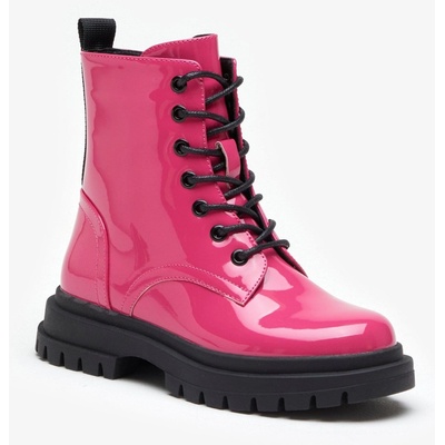 Be You Lace Up Contrast Patent Ankle Boot - Pink