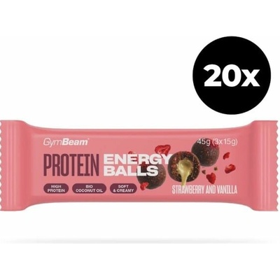 GymBeam Protein energy balls jahoda vanilka 20 x 45 g