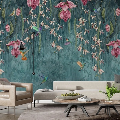 Art Gift Decor Фототапет тропически цветя и колибри