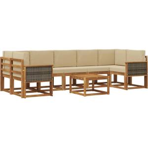 vidaXL Комплект дивани за открито 6 бр. Натурално (3385069)