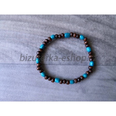 bizuterka-eshop.cz z dřevěných korálků hnědo BZ-07090 modrý