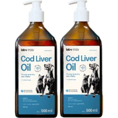 Lab-v Cod Liver Oil – 100 % olej z tresčej pečene pre psov a mačky, 2x500 ml