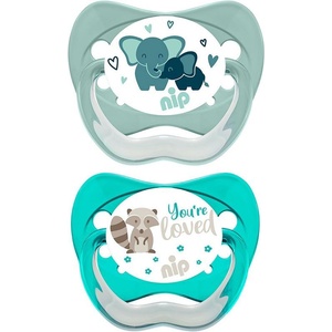 NIP Силиконови залъгалки NIP - Family, Енот и слон, 0-6 м, 2 броя, тюркоаз (34000821310032) - ozone