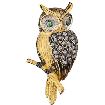 Image 1 of Swan Брошка бухал от сребро и злато с циркони Swan