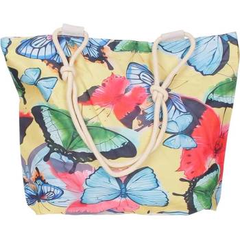 Плажна чанта в жълто с пеперуди