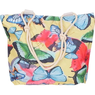Плажна чанта в жълто с пеперуди