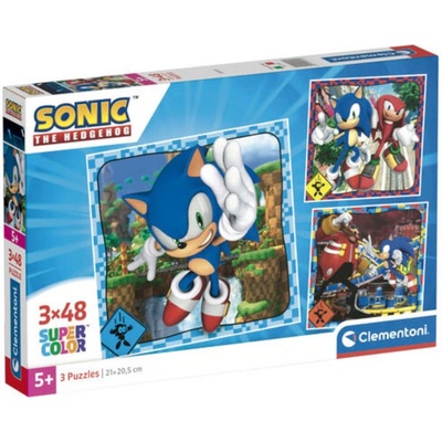 Clementoni Детски пъзел Clementoni от 3 x 48 части - Соник (25320)