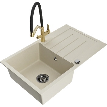 Mexen Bruno гранитна кухненска мивка с 1 отделение и отцедник и кухненски смесител Duo, бежов - 6513-69-671701-57-B (6513-69-671701-57-B)