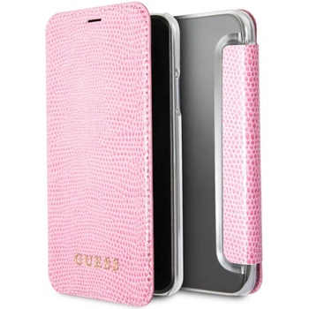 Image 1 of GUESS Iridescent Python Book Case - дизайнерски кожен калъф, тип портфейл за iPhone XS, iPhone X (розов)