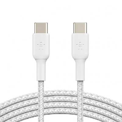 BOOST Charge Braided плетен, устойчив кабел за зареждане и пренос на данни USB-C / USB-C за iPhone / iPad / MacBook / AirPods - 1 м - бял (72777)
