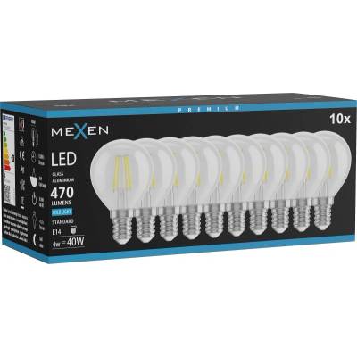 Mexen Vintis 10x LED филамент крушка E14, G45, 4W, Студена - 6500K, 470 lm, прозрачна (L156-E14-0465-00x10)