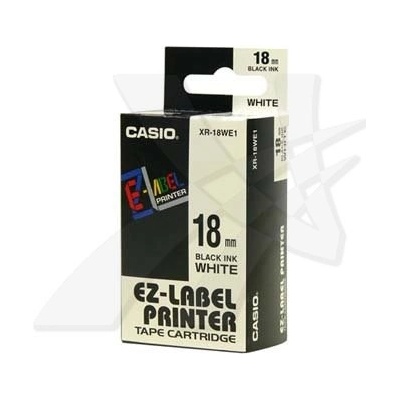 Casio originál páska do tlačiarne štítkov, Casio, XR-18WE1, čierny tlač/biely podklad, nelaminovaná, 8m, 18mm