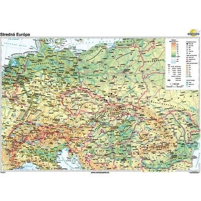Cartographia Stredná Európa (140x100 cm – 1:1260000), nástenná, fóliovaná, lištovaná