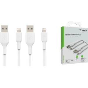 Belkin Комплект 2 броя USB-A към Lightning (MFI) кабели за Apple устройства с Lightning порт - Belking BoostCharge USB-A to Lightning Cable 2 Pack (100 см) (бял) (CAA001bt1MWH2PK)