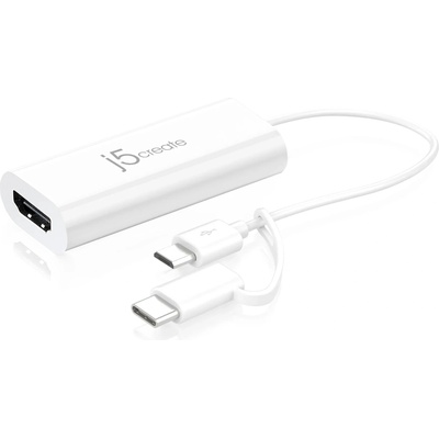 j5create Видео адаптер j5create JUA165C, За андроид, USB-C/USB-B мъжко - HDMI женско, Бял (JUA165C)