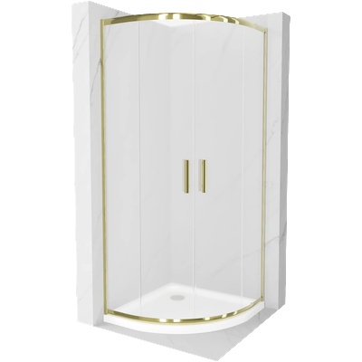 Mexen Rio душ кабина полукръгла 80 x 80 см, матирана, златна + поддушник Flat, (863-080-080-50-30-4110G)