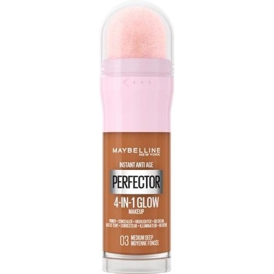 Maybelline Instant Anti-Age Perfector 4-In-1 Glow rozjasňující tekutý make-up s houbičkou 03 Med Deep 20 ml