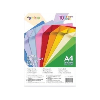 Farebný papier Gimboo A4 100 listov 80g 10 neónových farieb