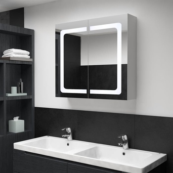 vidaXL LED шкаф с огледало за баня, 80x12, 2x68 см (285123)