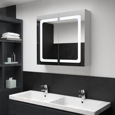 vidaXL LED шкаф с огледало за баня, 80x12, 2x68 см (285123)
