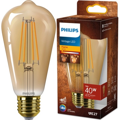 Philips LED Edison E27 ST64 7W = 40W 470lm 1800K teplé vlákno jantárová žiarovka
