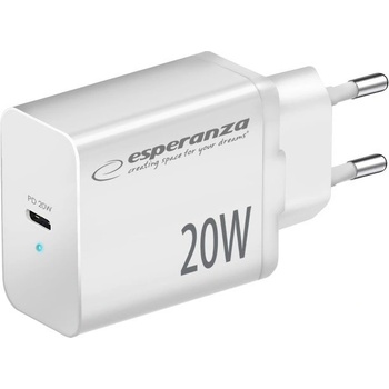 Esperanza EZC104K Бързо захранващо зарядно устройство 20W USB-C PD White EZC104W (EZC104W)